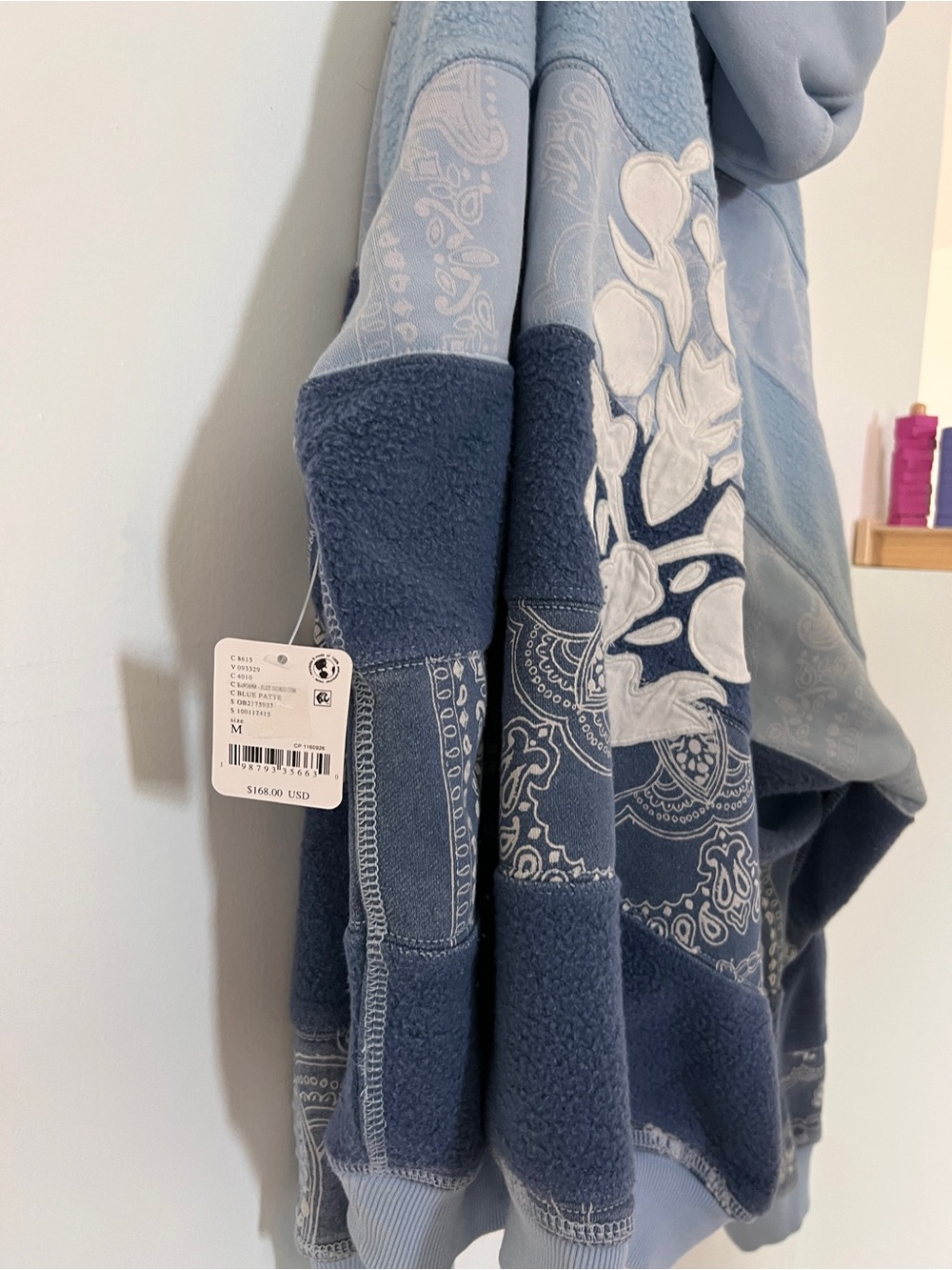 New❤️Free People FP movement Blue Appliqué Stripe Hoodie M - Picture 8 of 9